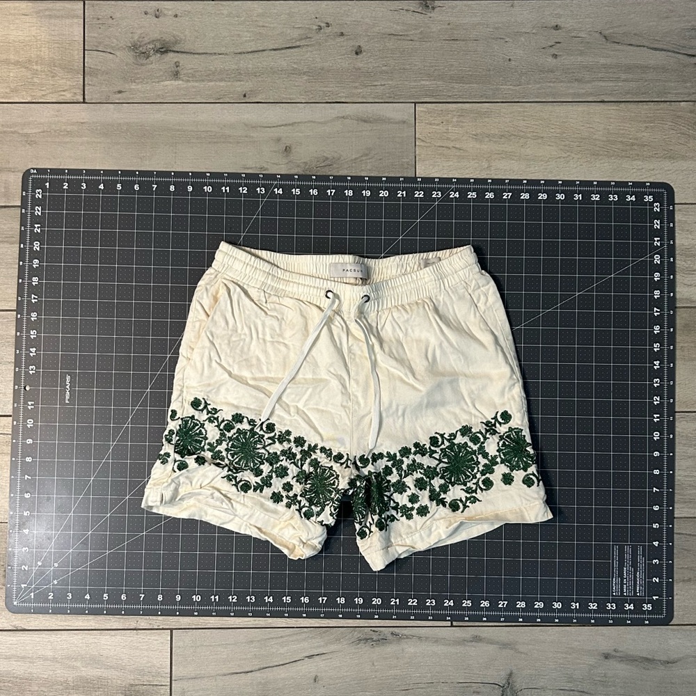 PacSun Cream Shorts with Green Floral Design